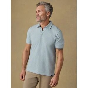 Faherty Brand Mens Movement Polo Shirt Light Blue Heathered Cotton Modal Large